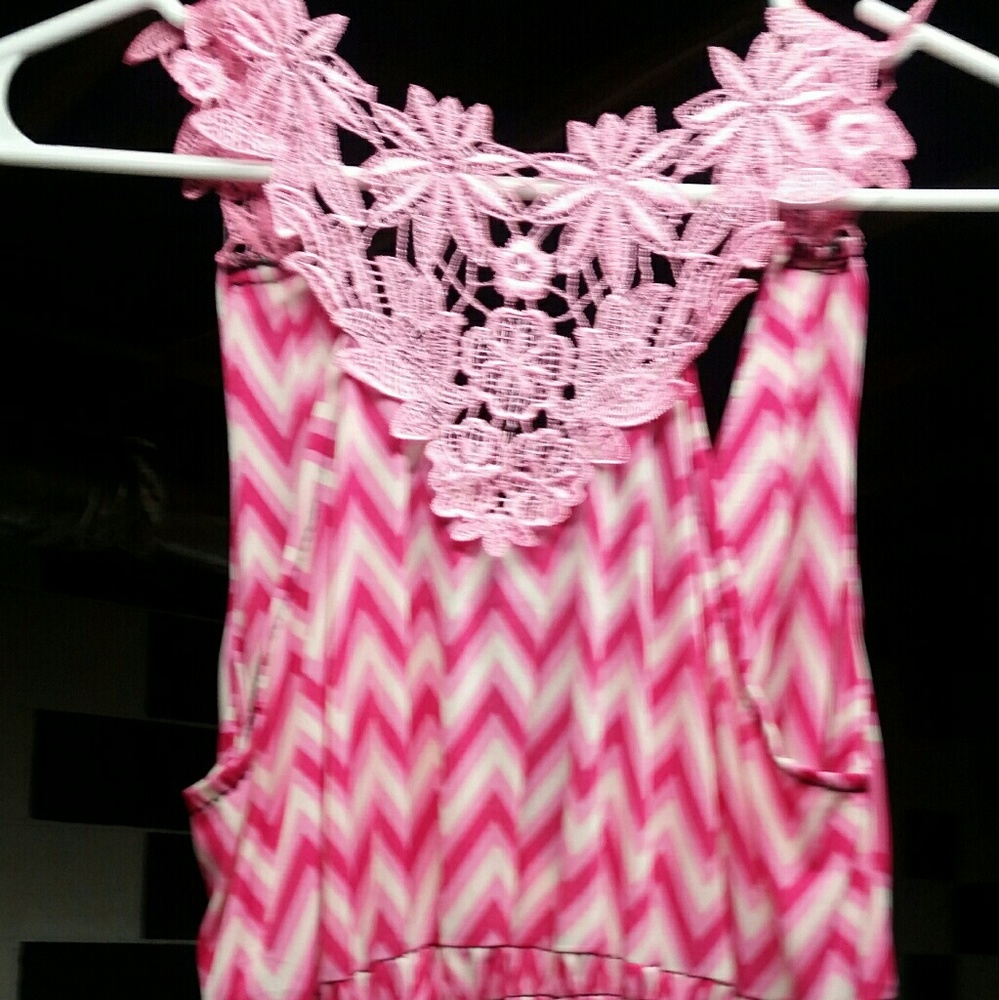 Pink and white sleeveless dress